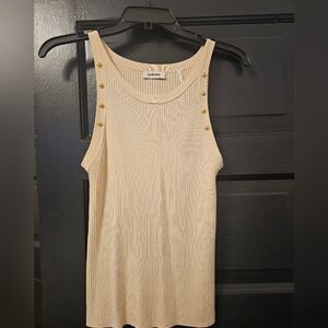 Sandro Cream Gold Studded Ribbed Tank